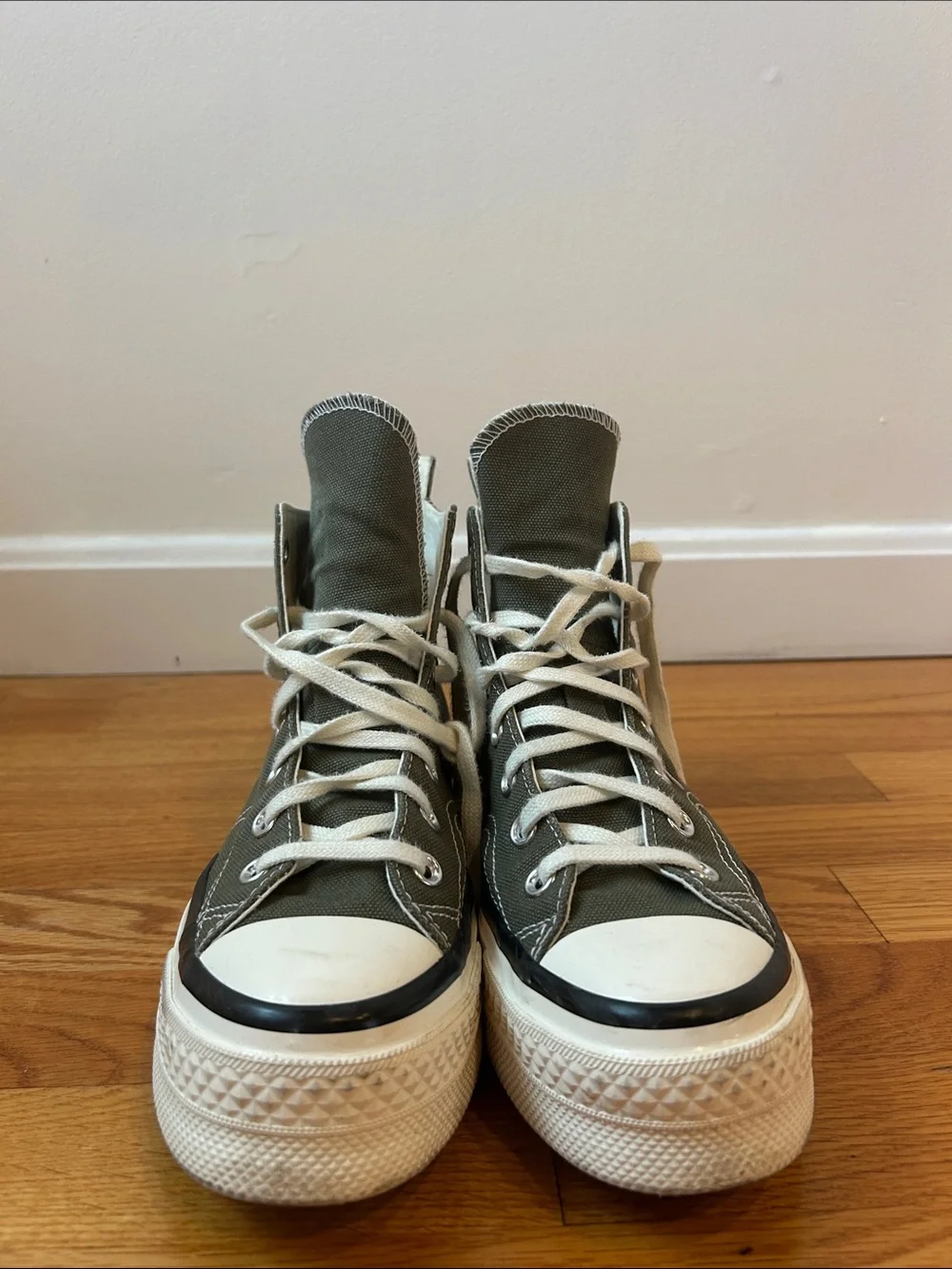 Converse Women’s High-Top Canvas Sneakers in Olive Green with White Accents